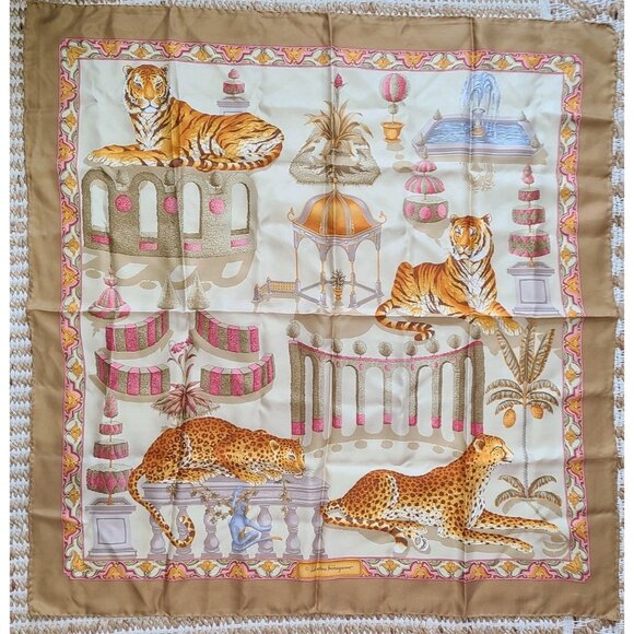 Salvatore Ferragamo Accessories - Salvatore Ferragamo Leopard Tiger Print Silk Scarf 34 In EUC
